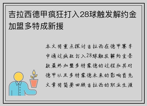 吉拉西德甲疯狂打入28球触发解约金加盟多特成新援